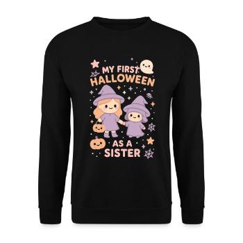 Mein erstes Halloween als Schwester Süßer Geisterkürbis - Unisex Pullover - Schwarz - Vorne - Alina (178cm) & Michal (187cm)