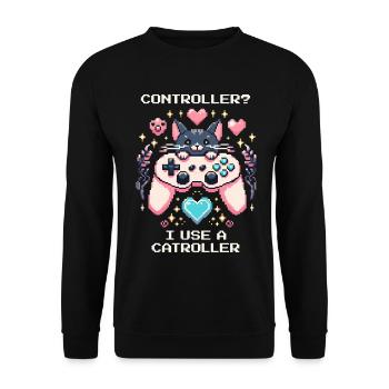 Catroller au lieu d’une manette | Chats Gamer Blague - Sweat-shirt Unisexe - noir - Devant - Alina (178cm) & Michal (187cm)