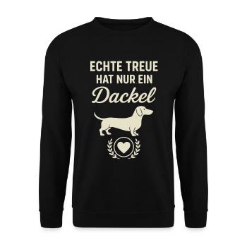 Echte Treue Dackel Herz Motiv Hund - Unisex Pullover - Schwarz - Vorne - Alina (178cm) & Michal (187cm)