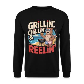 BBQ Shirt with Bear on the Beach for Men - Unisex Sweatshirt - black - Front - Alina (178cm) & Michal (187cm)