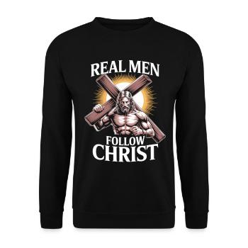 Men with Faith – Real Men Follow Christ - Unisex Sweatshirt - black - Front - Alina (178cm) & Michal (187cm)