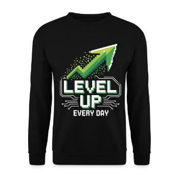 Level Up Every Day – Gamer Motivation Shirt - Unisex Sweatshirt - black - Front - Alina (178cm) & Michal (187cm)