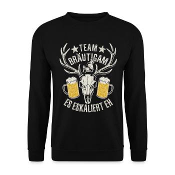 Bachelor Party - Team Bräutigam - it's escalating anyway - Unisex Sweatshirt - black - Front - Alina (178cm) & Michal (187cm)