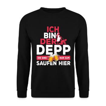 Ich bin der Depp - JGA Team Bräutigam - Unisex Pullover - Schwarz - Vorne - Alina (178cm) & Michal (187cm)