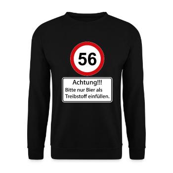 56 Achtung nur Bier als Treibstoff einfüllen - Unisex Pullover - Schwarz - Vorne - Alina (178cm) & Michal (187cm)