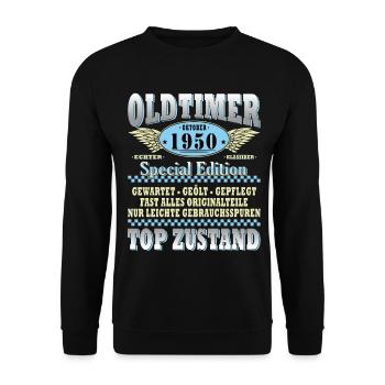 Cadeau 75ème anniversaire Voiture Ancienne Octobre 1950 - Sweat-shirt Unisexe - noir - Devant - Alina (178cm) & Michal (187cm)