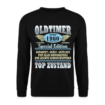 65. Geburtstag Geschenk Oldtimer Oktober 1960 - Unisex Pullover - Schwarz - Vorne - Alina (178cm) & Michal (187cm)