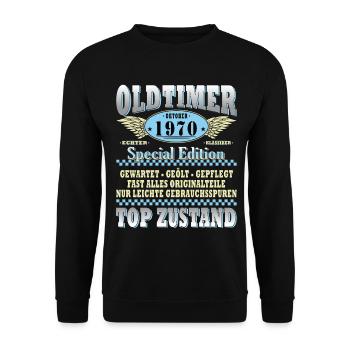 Cadeau 55ème anniversaire Voiture Ancienne Octobre 1970 - Sweat-shirt Unisexe - noir - Devant - Alina (178cm) & Michal (187cm)