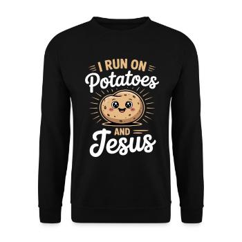 I Run On Potatoes And Jesus - Unisex Pullover - Schwarz - Vorne - Alina (178cm) & Michal (187cm)