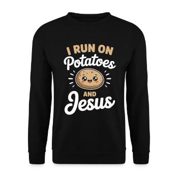I Run On Potatoes And Jesus - Unisex Pullover - Schwarz - Vorne - Alina (178cm) & Michal (187cm)