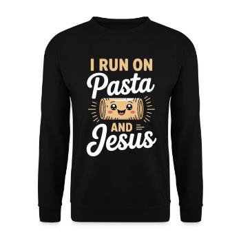 I Run On Pasta And Jesus - Unisex Pullover - Schwarz - Vorne - Alina (178cm) & Michal (187cm)