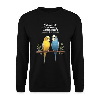 Wellensittich Vogel Liebhaber Wellensittiche - Unisex Pullover - Schwarz - Vorne - Alina (178cm) & Michal (187cm)