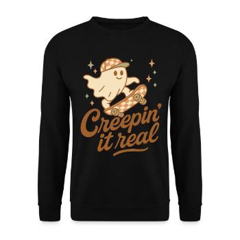 Creepin It Real Funny Halloween Ghost Skateboard - Unisex Sweatshirt - black - Front - Alina (178cm) & Michal (187cm)