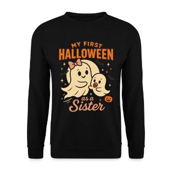 Mein erstes Halloween als Schwester Geist Design - Unisex Pullover - Schwarz - Vorne - Alina (178cm) & Michal (187cm)