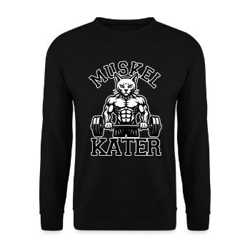 Muskelkater - Katze - Spruch - Unisex Pullover - Schwarz - Vorne - Alina (178cm) & Michal (187cm)