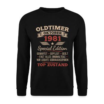 Cadeau 44ème anniversaire Voiture Ancienne Octobre 1981 - Sweat-shirt Unisexe - noir - Devant - Alina (178cm) & Michal (187cm)