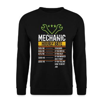 Mécanicien Taux horaire Mécanicien automobile Taux de main-d’œuvre - Sweat-shirt Unisexe - noir - Devant - Alina (178cm) & Michal (187cm)