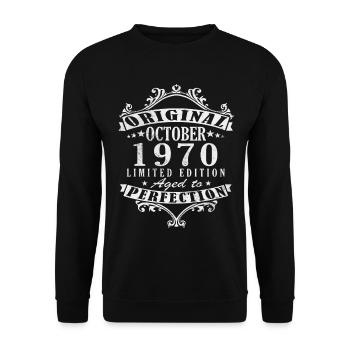 Cadeau d’anniversaire d’octobre 1970. Octobre 1970. - Sweat-shirt Unisexe - noir - Devant - Alina (178cm) & Michal (187cm)