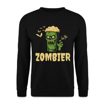 Zombier lustiger Spruch - Happy Halloween - Unisex Pullover - Schwarz - Vorne - Alina (178cm) & Michal (187cm)