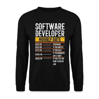 Software Developer Hourly Rate Software Developer - Unisex Pullover - Schwarz - Vorne - Alina (178cm) & Michal (187cm)