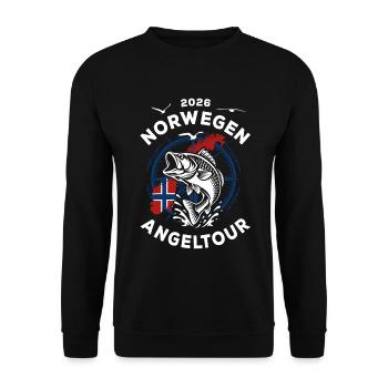 Norwegen Angeltour 2026 - Urlaub Natur Geschenk - Unisex Pullover - Schwarz - Vorne - Alina (178cm) & Michal (187cm)