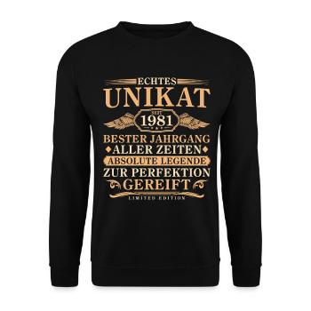 1981 Vintage Born Vintage 45 Years - Unisex Sweatshirt - black - Front - Alina (178cm) & Michal (187cm)