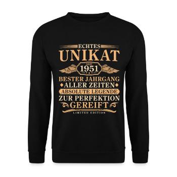 1951 Vintage Né Millésime 75 ans - Sweat-shirt Unisexe - noir - Devant - Alina (178cm) & Michal (187cm)