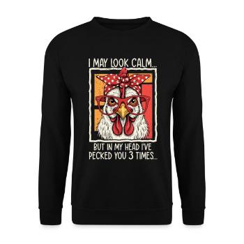 Huhn mit Brille Spruchdesign - Unisex Pullover - Schwarz - Vorne - Alina (178cm) & Michal (187cm)