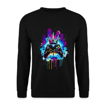 Gaming King Manette Cyberpunk Neon avec Couronne - Sweat-shirt Unisexe - noir - Devant - Alina (178cm) & Michal (187cm)