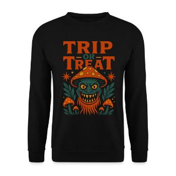 Trip oder Treat Psychedelisches Pilzmonster - Unisex Pullover - Schwarz - Vorne - Alina (178cm) & Michal (187cm)