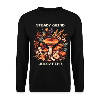 Constant grind, juicy find | Mushroom Hunt Chanterlin - Unisex Sweatshirt - black - Front - Alina (178cm) & Michal (187cm)
