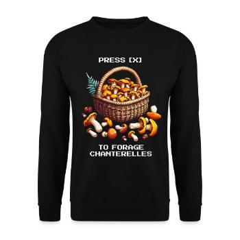Appuyez sur [X] pour collecter | Cueillette de chanterelles - Sweat-shirt Unisexe - noir - Devant - Alina (178cm) & Michal (187cm)