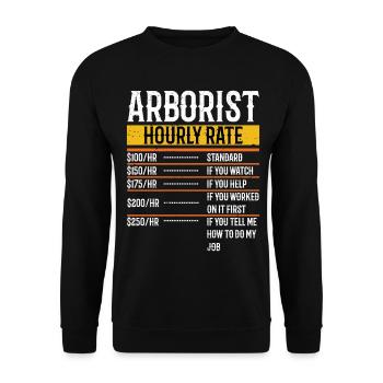 Arboriculteur Taux horaire Vêtements d’abattage d’arbres - Sweat-shirt Unisexe - noir - Devant - Alina (178cm) & Michal (187cm)