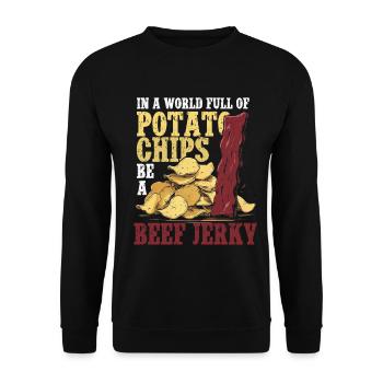 Beef Jerky Dried Meat Biltong Pemmican - Unisex Sweatshirt - black - Front - Alina (178cm) & Michal (187cm)