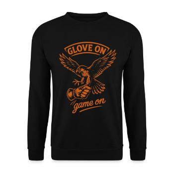 Gant de faucon sur le jeu sur la fauconnerie Chasse Design - Sweat-shirt Unisexe - noir - Devant - Alina (178cm) & Michal (187cm)