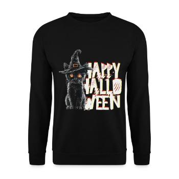 Happy Halloween Katze - Unisex Pullover - Schwarz - Vorne - Alina (178cm) & Michal (187cm)
