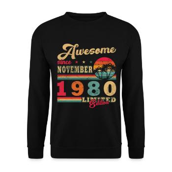 november 1980 Geburtstag november 1980 - Unisex Pullover - Schwarz - Vorne - Alina (178cm) & Michal (187cm)