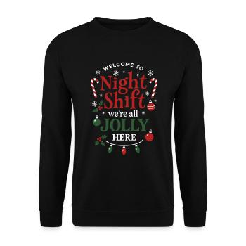 NachtSchicht Jolly Weihnachtsteam - Unisex Pullover - Schwarz - Vorne - Alina (178cm) & Michal (187cm)