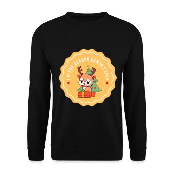 Lustiges Rentier Outfit für Weihnachtsfeier - Unisex Pullover - Schwarz - Vorne - Alina (178cm) & Michal (187cm)
