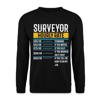 Tarife für Landvermesser Stundensatz Landvermessung - Unisex Pullover - Schwarz - Vorne - Alina (178cm) & Michal (187cm)