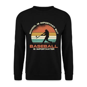 Retro Baseball Humor Sonnenuntergang - Unisex Pullover - Schwarz - Vorne - Alina (178cm) & Michal (187cm)