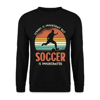 Soccer Ist Wichtiger Retro Sonnenuntergang - Unisex Pullover - Schwarz - Vorne - Alina (178cm) & Michal (187cm)