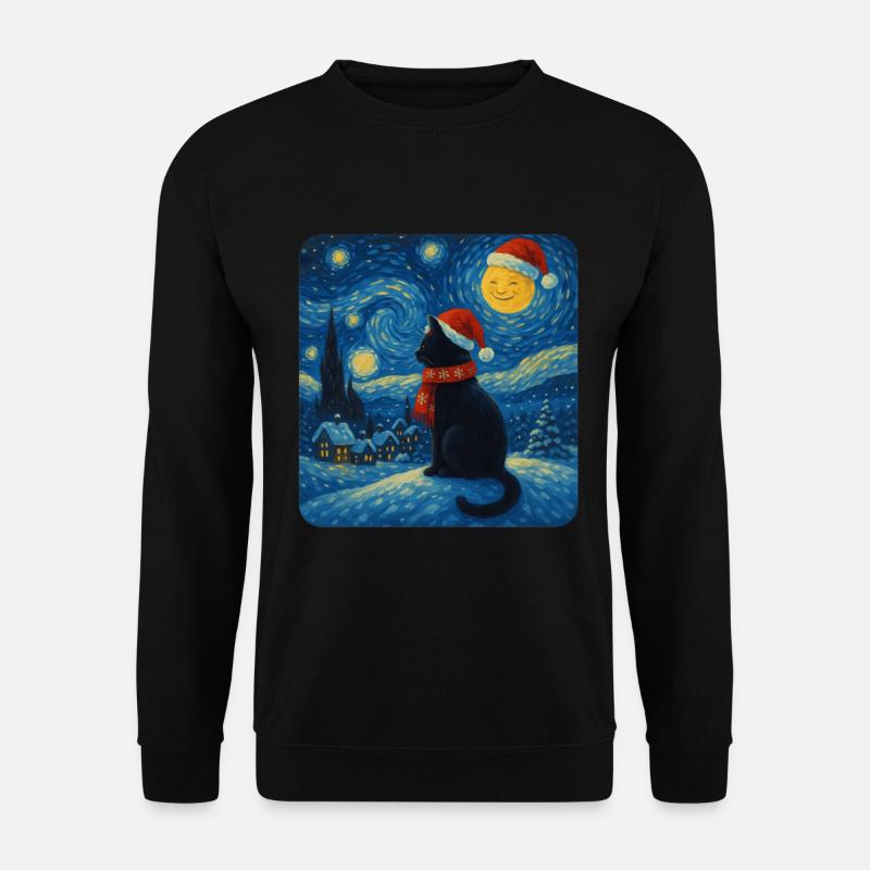 Starry Night Cat in Christmas Magic - Unisex Sweatshirt - black