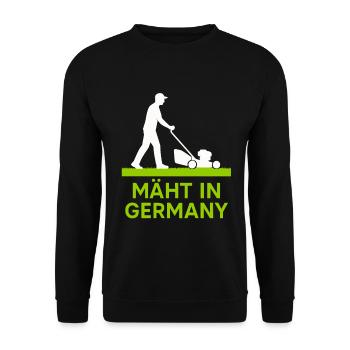 Mäht in Germany Rasenmäher  - Unisex Pullover - Schwarz - Vorne - Alina (178cm) & Michal (187cm)