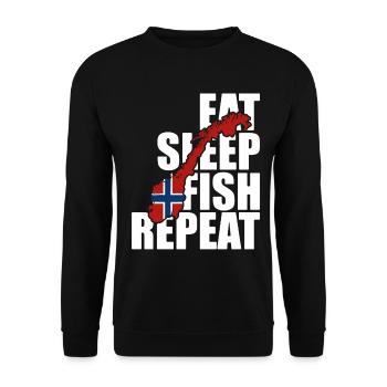 Norway Fishing Eat, Sleep, Fish, Repeat - Angler - Unisex Pullover - Schwarz - Vorne - Alina (178cm) & Michal (187cm)