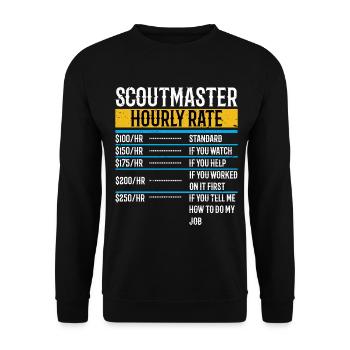 Scoutmaster Vintage Hourly Rate - Unisex Pullover - Schwarz - Vorne - Alina (178cm) & Michal (187cm)