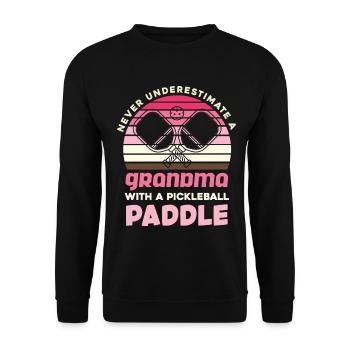 Mamie avec raquette de pickleball Retro - Sweat-shirt Unisexe - noir - Devant - Alina (178cm) & Michal (187cm)