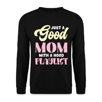Good Mom Hoodie Playlist - Unisex Pullover - Schwarz - Vorne - Alina (178cm) & Michal (187cm)
