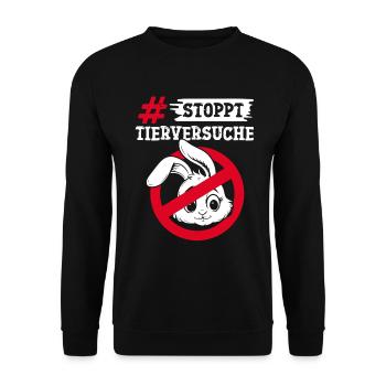 Tierschutz STOPPT TIERVERSUCHE GEGEN VERSUCHE - Unisex Pullover - Schwarz - Vorne - Alina (178cm) & Michal (187cm)