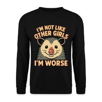 Je ne suis pas comme les autres filles, je suis pire drôle opossum - Sweat-shirt Unisexe - noir - Devant - Alina (178cm) & Michal (187cm)